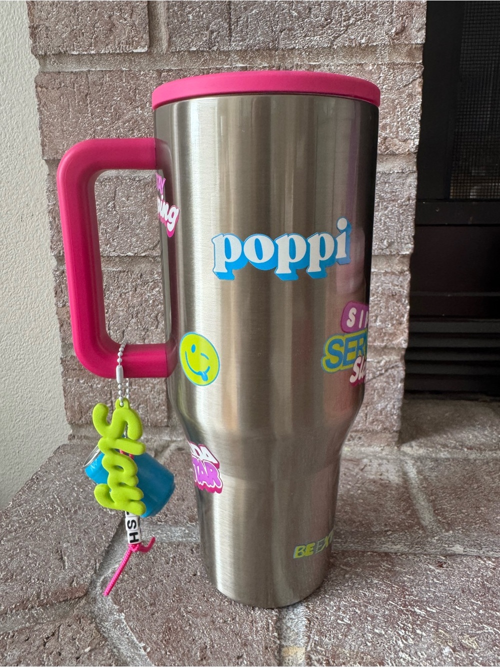 Poppi x HydroJug Sip Save Slay 40oz Traveler Tumbler Stainless NEW w/ Charms